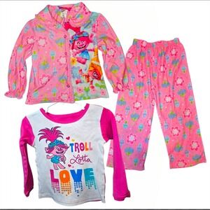 DreamWorks Trolls Pajama Set Toddler 3T/4T Pink Fleece Good Poppy Branch Floral